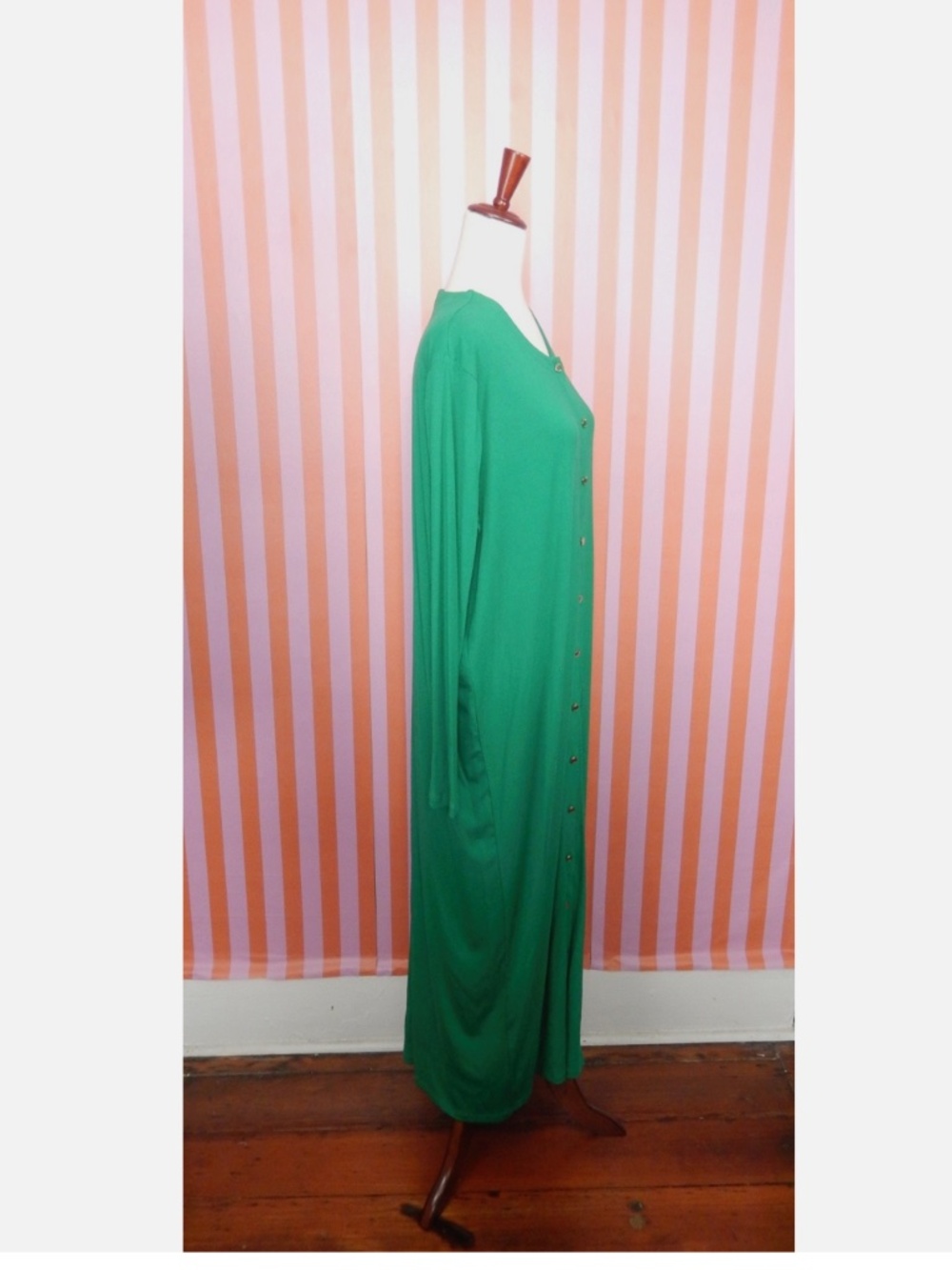 Aleeza Paris Kelly Green Knit Ribbed Button Down Lounge Midi Dress New L - Picture 7 of 8